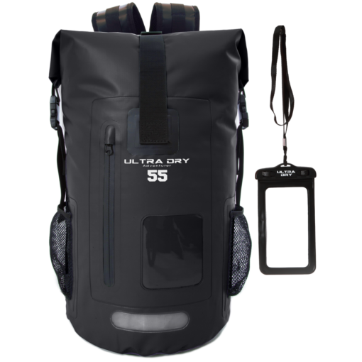 Black 55 litre dry bag backpack