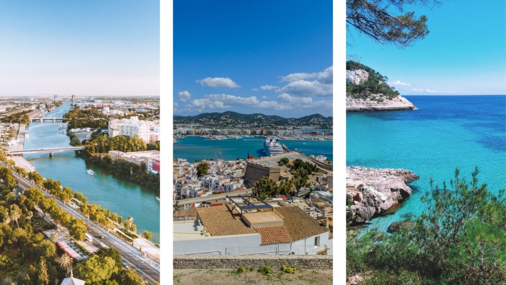 3 photo collage of the Balearic Islands in Spain.
